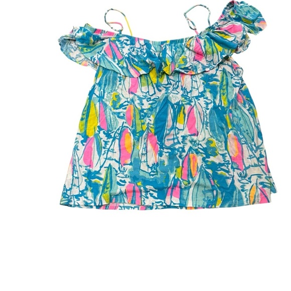 Lilly Pulitzer Women Tamiami Off-the-Shoulder Top Medium Ruffle EUC Resortwear - Picture 2 of 7